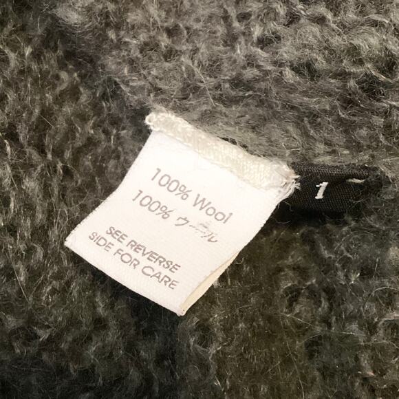 Vintage Olive 100% Wool Mohair? 100% Silk Trim Draped Shawl Neck Cardigan M/L - Picture 7 of 10